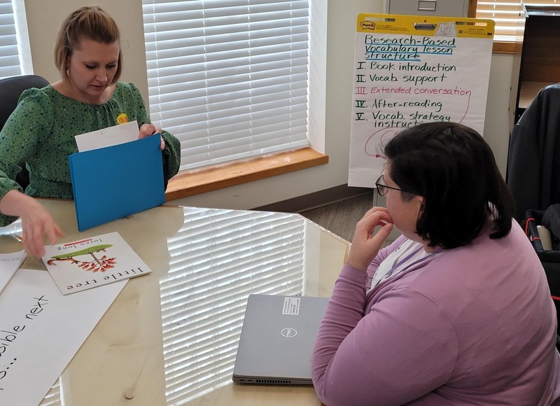 Sara Pommarane of the LRCC meets with Kira Stewart, WRE Pre-K teacher